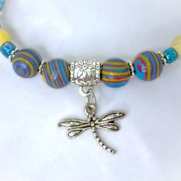 Dragonfly Bracelet Artisan Picasso Jasper Gemstones Diffuser Lava Rock Beads NEW - Picture 8 of 12